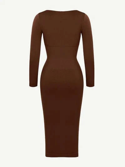 CurvyPower | UK Maxi Dress Long Sleeve Tummy Control Bodycon Maxi Dress