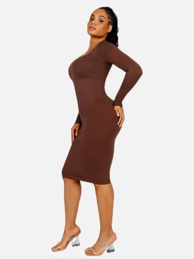 CurvyPower | UK Maxi Dress Long Sleeve Tummy Control Bodycon Maxi Dress
