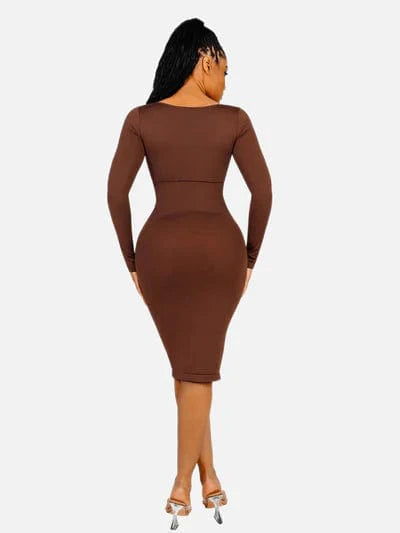 CurvyPower | UK Maxi Dress Long Sleeve Tummy Control Bodycon Maxi Dress