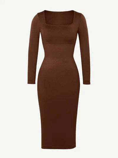 CurvyPower | UK Maxi Dress Long Sleeve Tummy Control Bodycon Maxi Dress