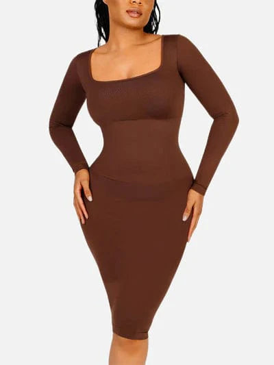 CurvyPower | UK Maxi Dress Long Sleeve Tummy Control Bodycon Maxi Dress