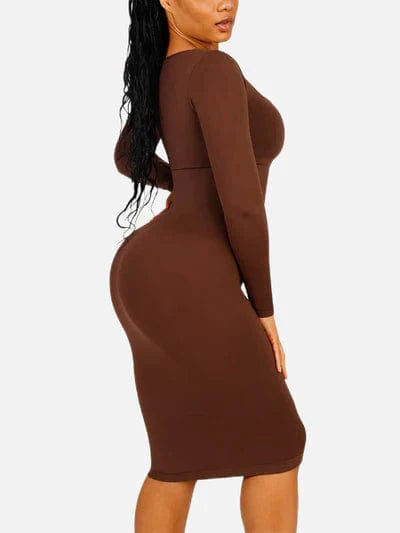 CurvyPower | UK Maxi Dress Long Sleeve Tummy Control Bodycon Maxi Dress