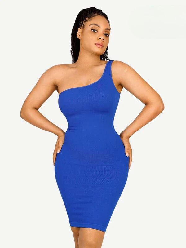 CurvyPower | UK Midi Dress Dark Blue / XS/S Midi Dress One-Shoulder and Waist Cinching Shapewear