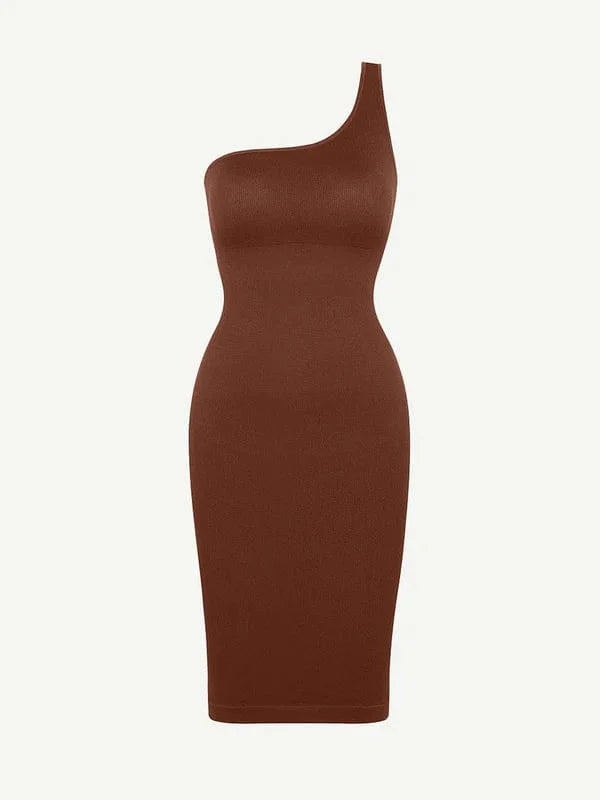 CurvyPower | UK Midi Dress Midi Dress One-Shoulder and Waist Cinching Shapewear