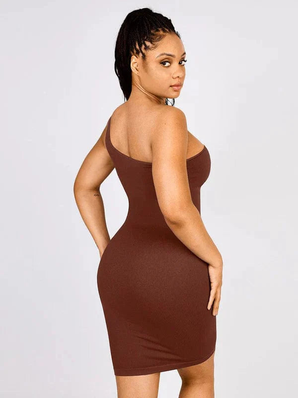 CurvyPower | UK Midi Dress Midi Dress One-Shoulder and Waist Cinching Shapewear