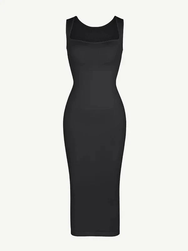 CurvyPower | UK Midi Dress Midi Sleeveless Square Neck Built Bra Shapewear Dress