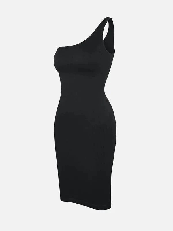 CurvyPower | UK Midi Dress Summer One Shoulder Tight Bodycon Midi Dress With Built In Bra