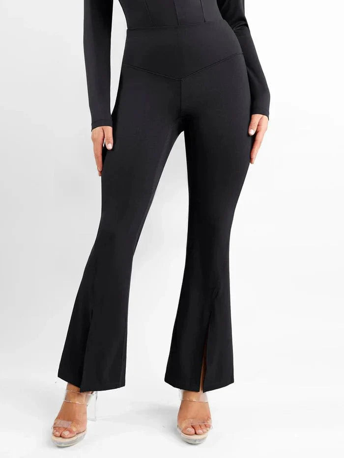 CurvyPower | UK Pants Black / S High Waist Flare Pants with Tummy Control and Split Hem Shapewear