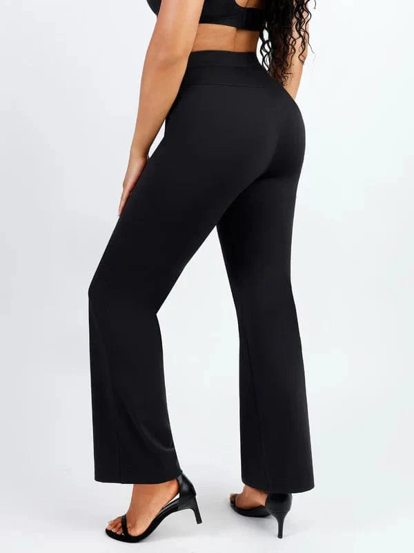 CurvyPower | UK Pants Black / S Straight-Leg Pants with Built-In Shaping Shorts for Waist Trimming