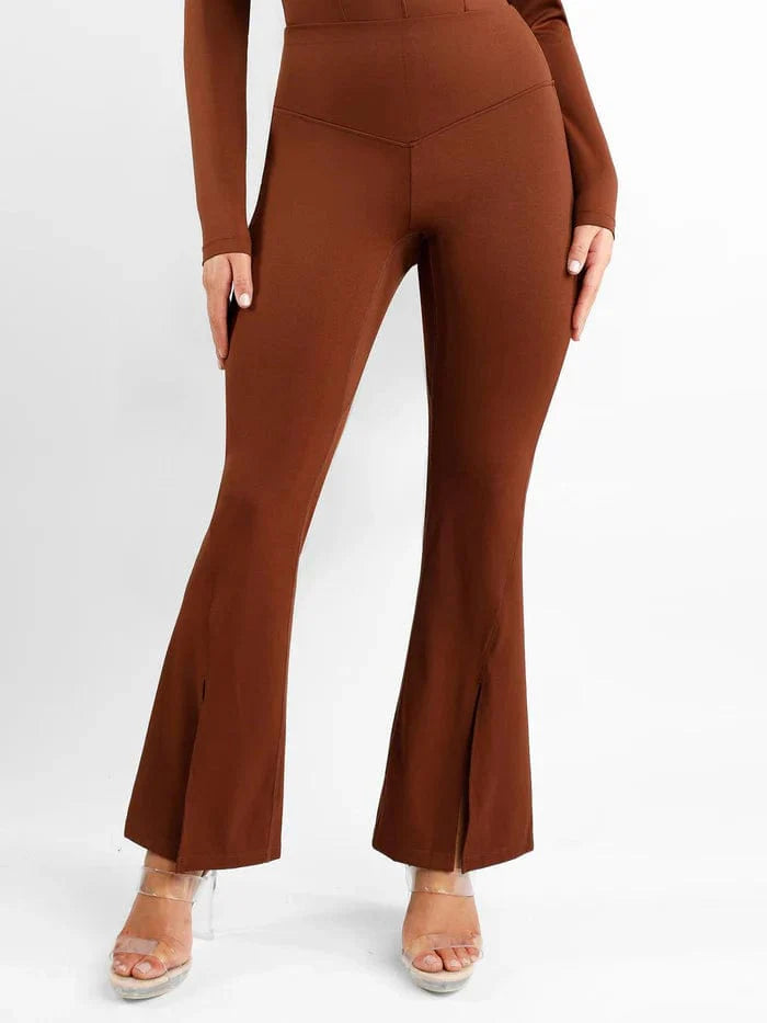 CurvyPower | UK Pants Dark Brown / S High Waist Flare Pants with Tummy Control and Split Hem Shapewear