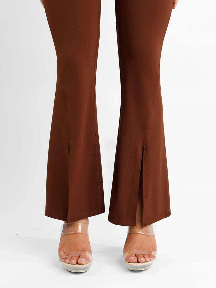 CurvyPower | UK Pants High Waist Flare Pants with Tummy Control and Split Hem Shapewear