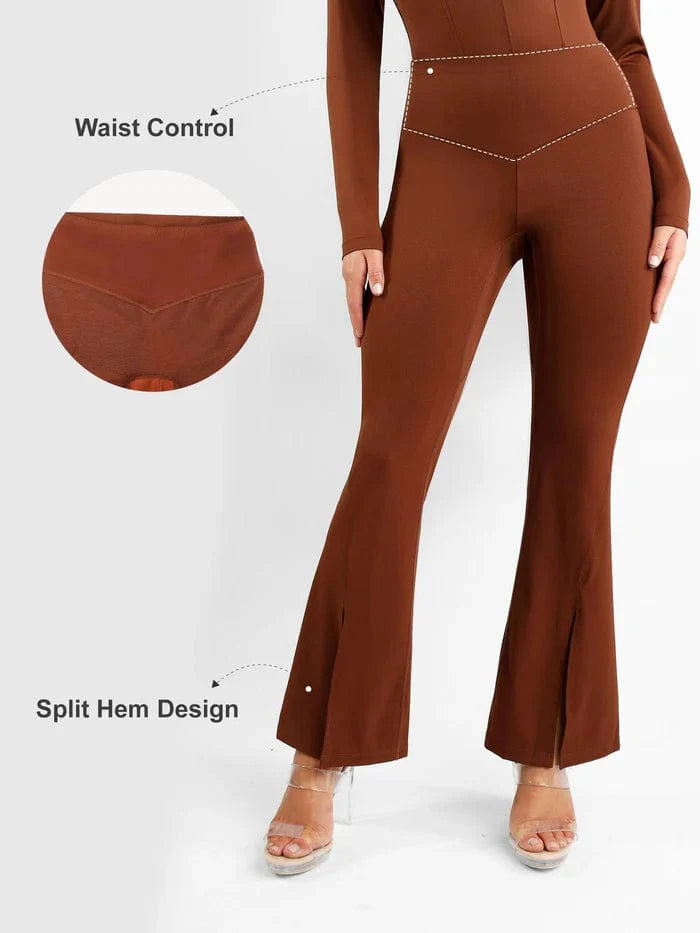 CurvyPower | UK Pants High Waist Flare Pants with Tummy Control and Split Hem Shapewear