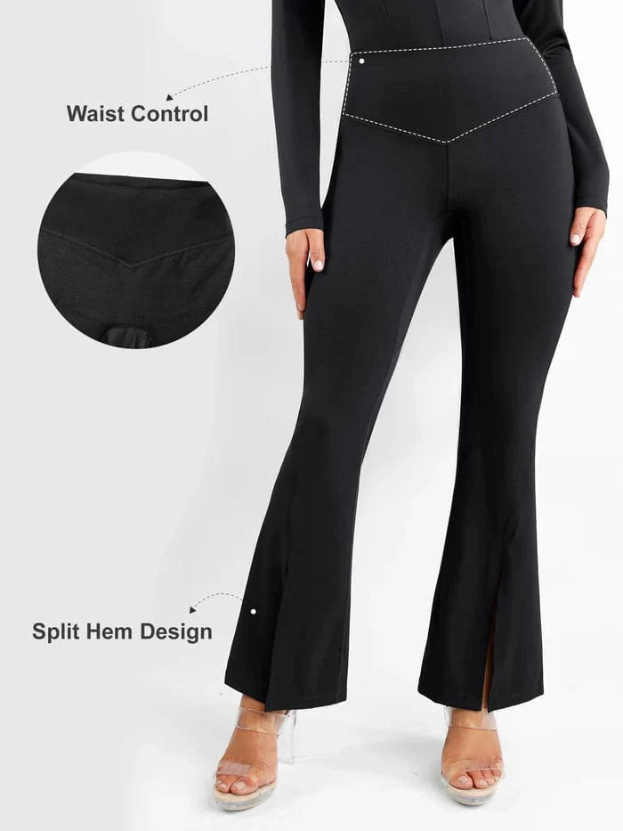 CurvyPower | UK Pants High Waist Flare Pants with Tummy Control and Split Hem Shapewear