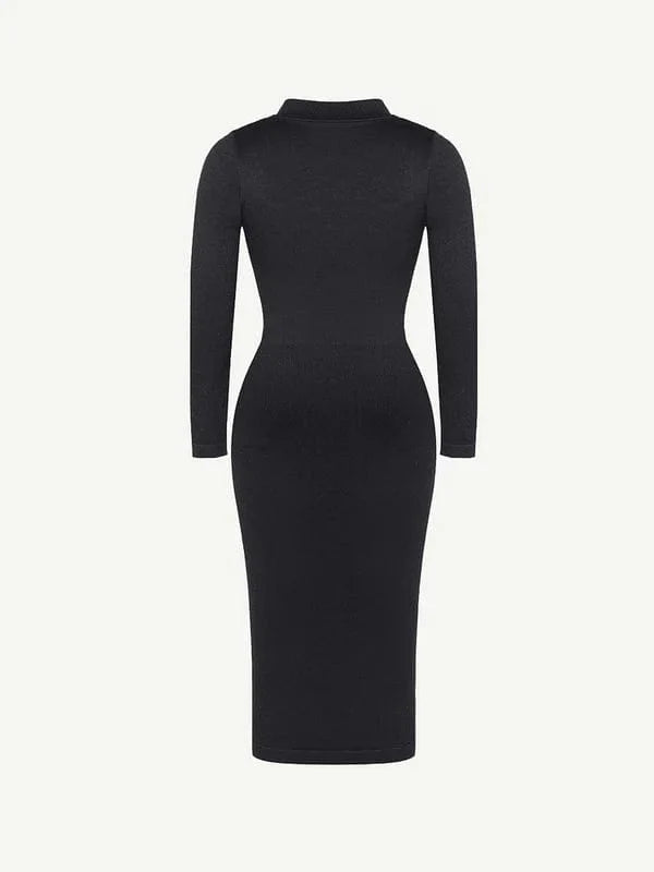 CurvyPower | UK Shirt Dress Tummy Control Retro Long Sleeve Shapewear Shirt Dress
