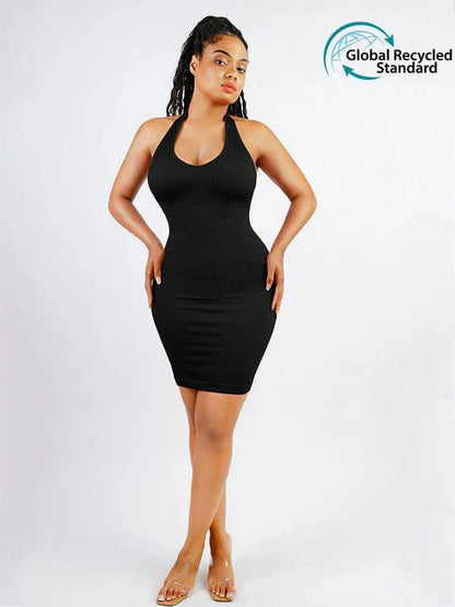 CurvyPower | UK Bodycon Black / XS/S Halter Neck Shapewear Bodycon Midi Dress