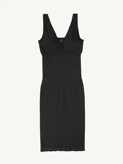 CurvyPower | UK Bodycon Deep V Neck Bodycon Shaping Midi Dress with Removable Pads