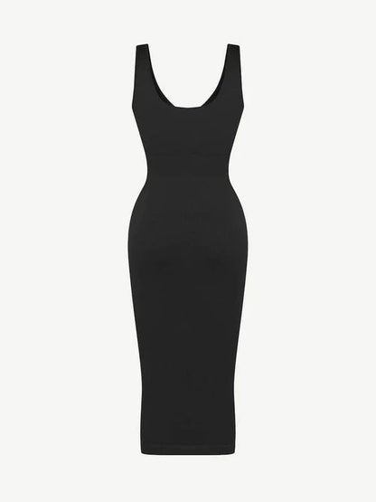 CurvyPower | UK Bodycon Deep V Neck Bodycon Shaping Midi Dress with Removable Pads