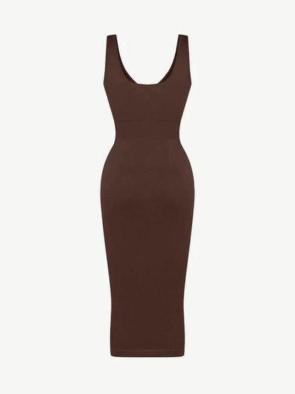CurvyPower | UK Bodycon Deep V Neck Bodycon Shaping Midi Dress with Removable Pads