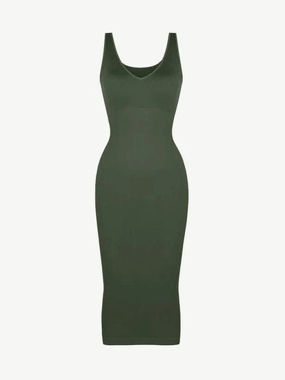 CurvyPower | UK Bodycon Deep V Neck Bodycon Shaping Midi Dress with Removable Pads