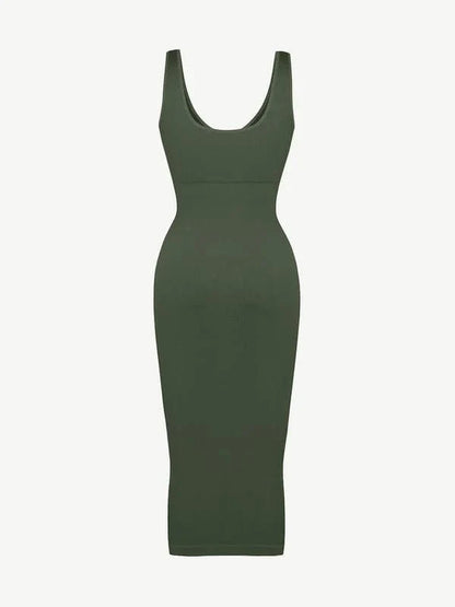 CurvyPower | UK Bodycon Deep V Neck Bodycon Shaping Midi Dress with Removable Pads
