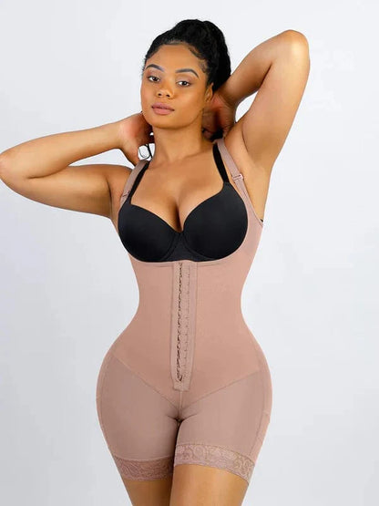 CurvyPower | UK bodysuit Beige / S Tummy Control Lace Open Bust Shapewear Bodysuit