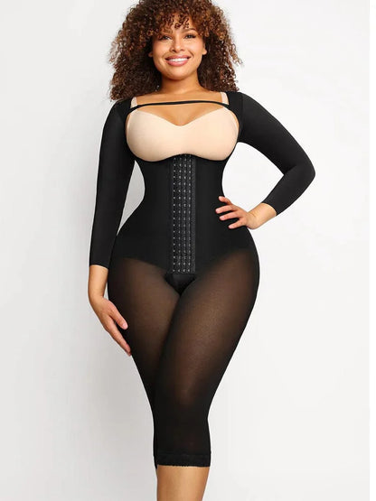 CurvyPower | UK bodysuit Black / S Long Sleeve Shapewear Bodysuit with U-Shape Post-Surgical Bust Support