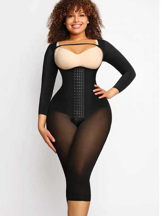 CurvyPower | UK bodysuit Black / S Long Sleeve Shapewear Bodysuit with U-Shape Post-Surgical Bust Support