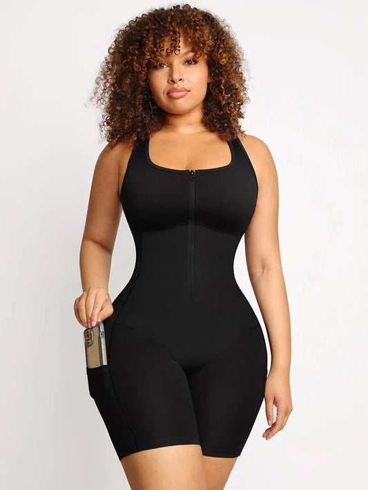 CurvyPower | UK bodysuit Black / S One Piece Shaping Bodysuit with Front Zipper and Side Pockets