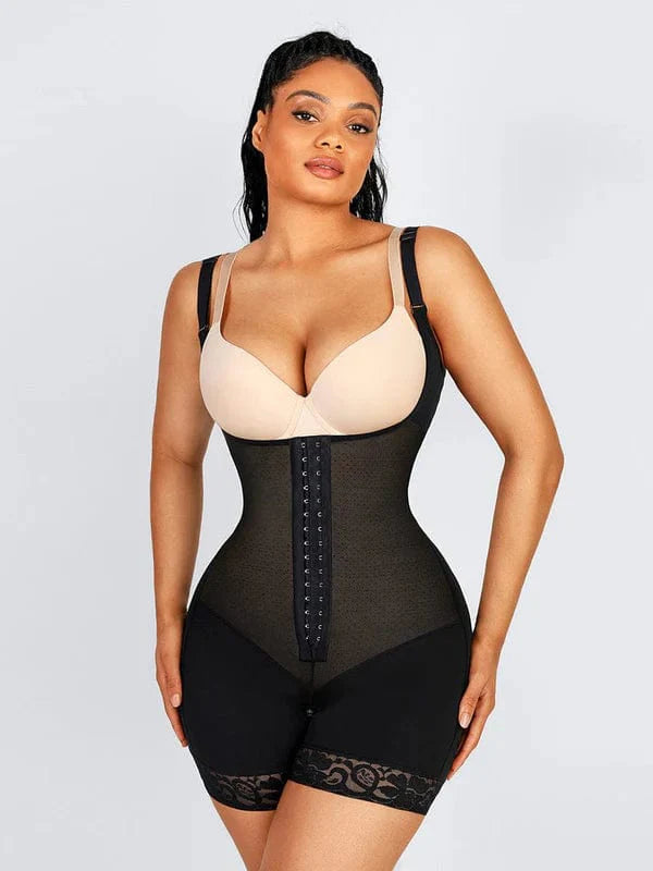 CurvyPower | UK bodysuit Black / S Tummy Control Lace Open Bust Shapewear Bodysuit