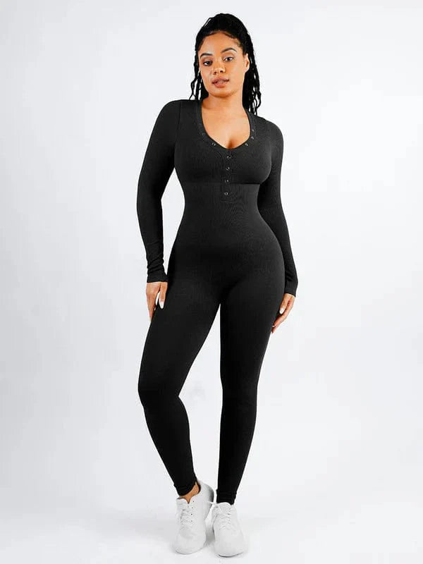 CurvyPower | UK bodysuit Black / XS/S Full Body Deep V High Elastic Shaping Bodysuit