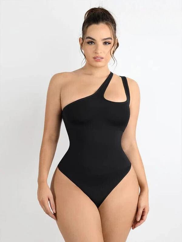 CurvyPower | UK bodysuit Black / XS/S One Shoulder Compression Shapewear Thong Bodysuit