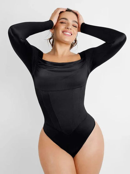 CurvyPower | UK bodysuit Black / XS Square Neck Shapewear Tummy Control Bodysuit with Removable Pads
