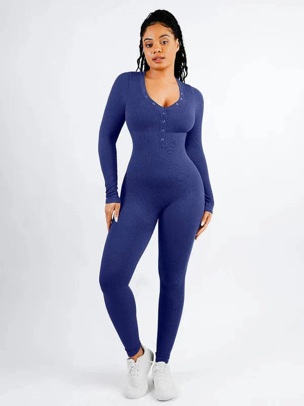 CurvyPower | UK bodysuit Dark Blue / XS/S Full Body Deep V High Elastic Shaping Bodysuit