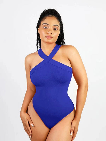CurvyPower | UK bodysuit Dark Blue / XS/S Halter Neck Criss-Cross Seamless Shaper Bodysuit