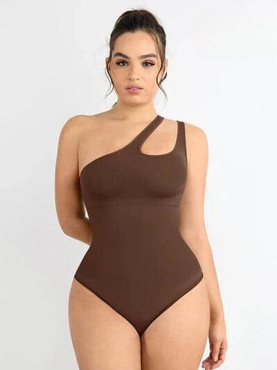 CurvyPower | UK bodysuit Dark Brown / XS/S One Shoulder Compression Shapewear Thong Bodysuit