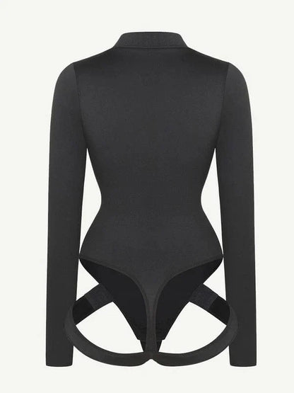 CurvyPower | UK bodysuit Deep V Neck Long Sleeve Shapewear Thong Bodysuit