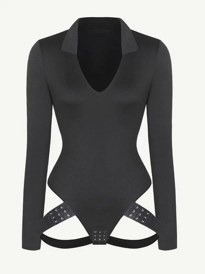 CurvyPower | UK bodysuit Deep V Neck Long Sleeve Shapewear Thong Bodysuit
