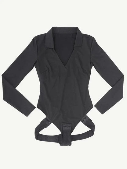 CurvyPower | UK bodysuit Deep V Neck Long Sleeve Shapewear Thong Bodysuit