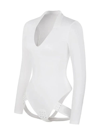 CurvyPower | UK bodysuit Deep V Neck Long Sleeve Shapewear Thong Bodysuit