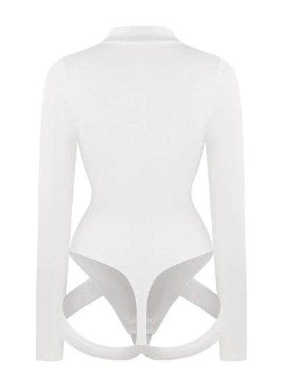 CurvyPower | UK bodysuit Deep V Neck Long Sleeve Shapewear Thong Bodysuit