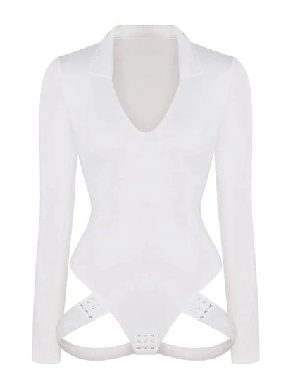 CurvyPower | UK bodysuit Deep V Neck Long Sleeve Shapewear Thong Bodysuit