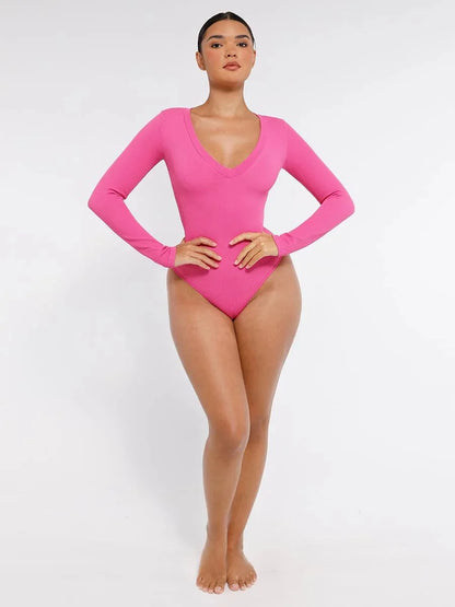 CurvyPower | UK bodysuit Deep V Neck Tummy Control Thong Shapewear Bodysuit