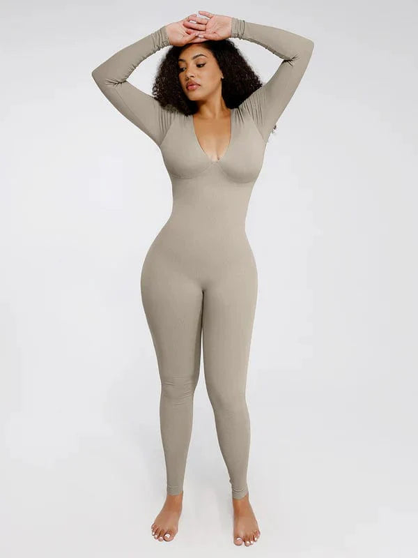 CurvyPower | UK bodysuit Deep V Whole Body Tummy Control Shaping Bodysuit
