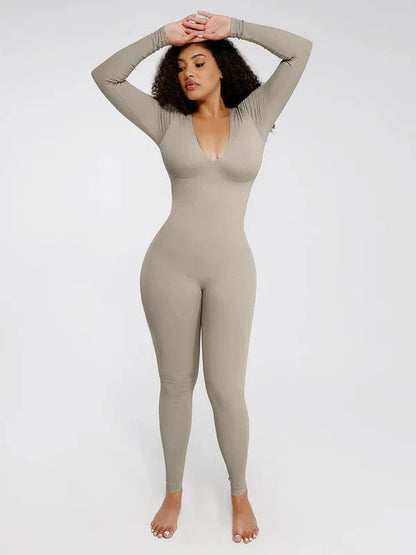 CurvyPower | UK bodysuit Deep V Whole Body Tummy Control Shaping Bodysuit