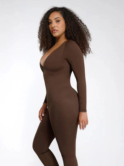 CurvyPower | UK bodysuit Deep V Whole Body Tummy Control Shaping Bodysuit