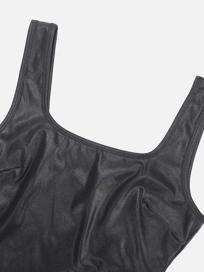 CurvyPower | UK bodysuit Elastic Tummy Control Shapewear Bodysuit in Faux Leather