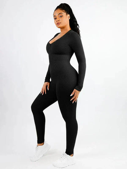 CurvyPower | UK bodysuit Full Body Deep V High Elastic Shaping Bodysuit