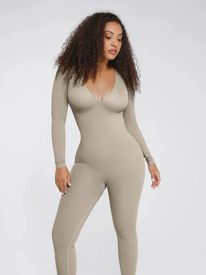 CurvyPower | UK bodysuit Gray / XS/S Deep V Whole Body Tummy Control Shaping Bodysuit