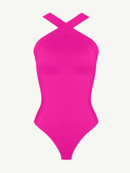 CurvyPower | UK bodysuit Halter Neck Criss-Cross Seamless Shaper Bodysuit