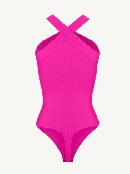 CurvyPower | UK bodysuit Halter Neck Criss-Cross Seamless Shaper Bodysuit